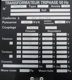 Plaque signalétique « Transformateur »