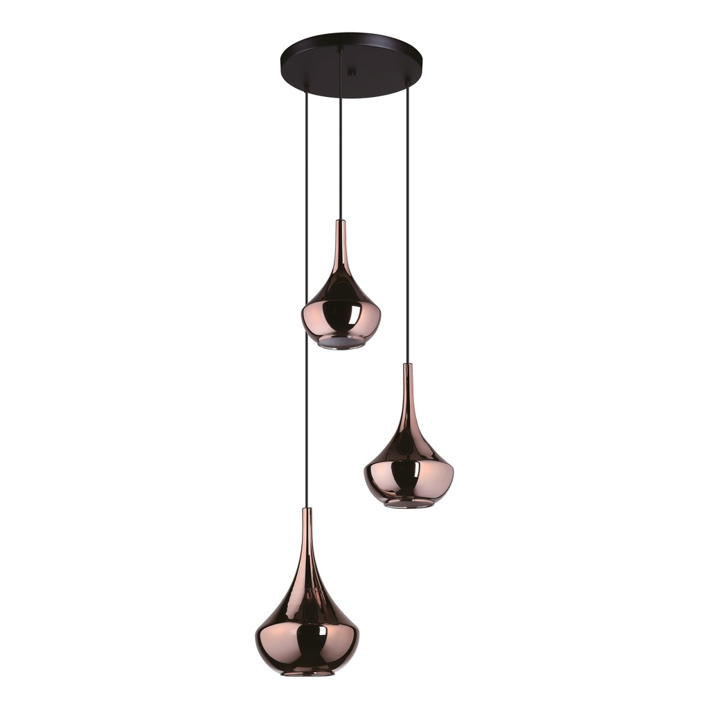 Suspension 3 lampes E27 noir/cuivre Almoster - Eglo