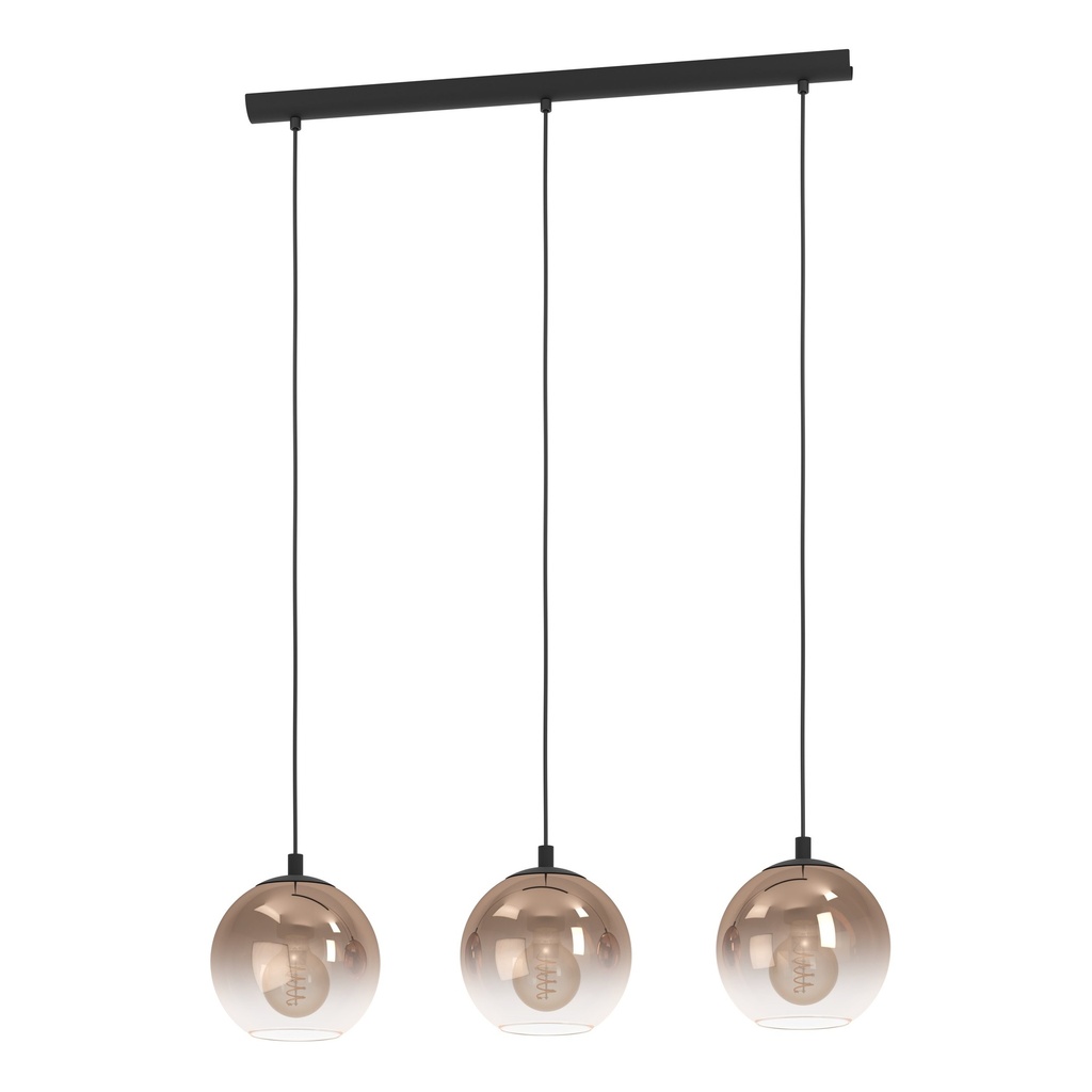 Suspension 3 lampes E27 allongée noir/cuivre transparent Ariscani 1 - Eglo