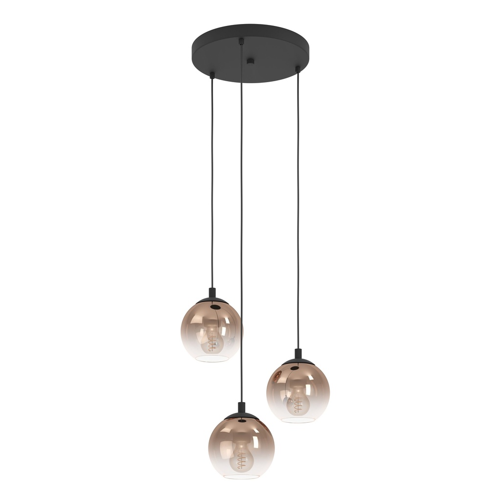 Suspension 3 lampes E27 noir/cuivre transparent Ariscani 1 - Eglo