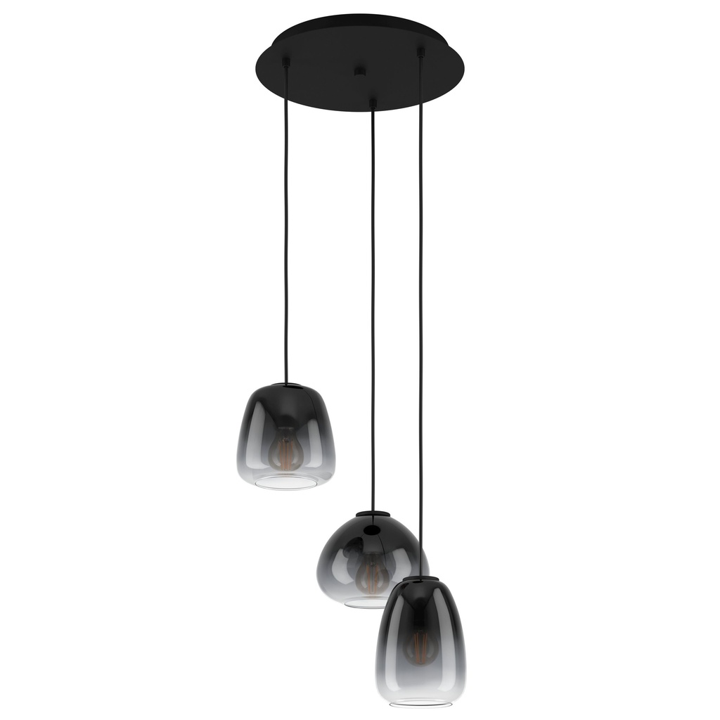 Suspension 3 lampes Ø430 noir/noir-gris transparent - Eglo