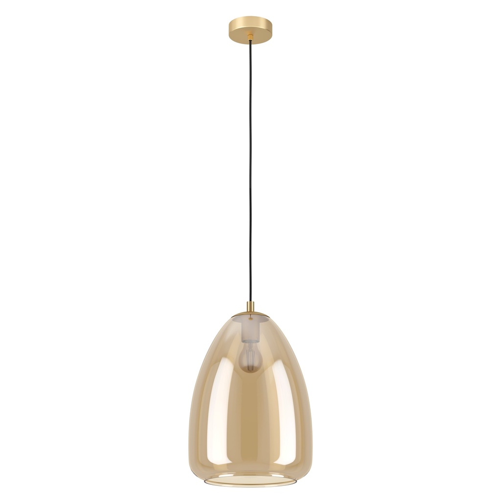 Suspension 1 lampe E27 Ø300 laiton brossé/ambre Alobrase - Eglo