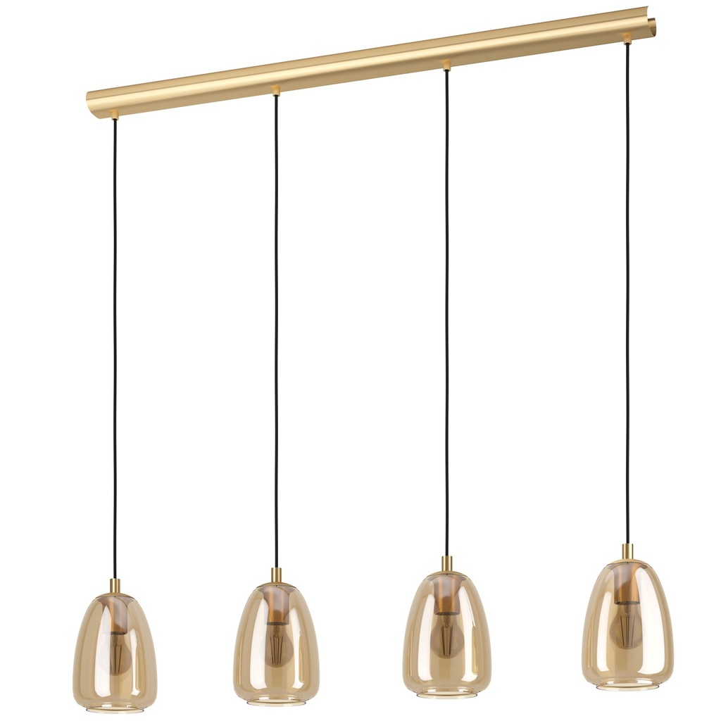 Suspension 4 lampes E27 laiton brossé/ambre Alobrase - Eglo