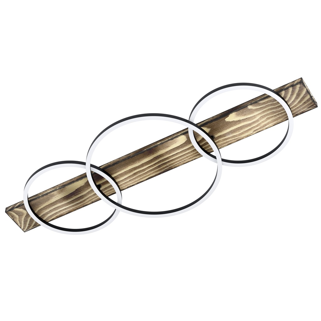 Plafonnier LED 3 lampes noir/bois rustique Boyal - Eglo