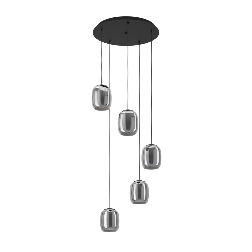 Suspension 5 lampes E27 noir/noir transparent Ciampino - Eglo