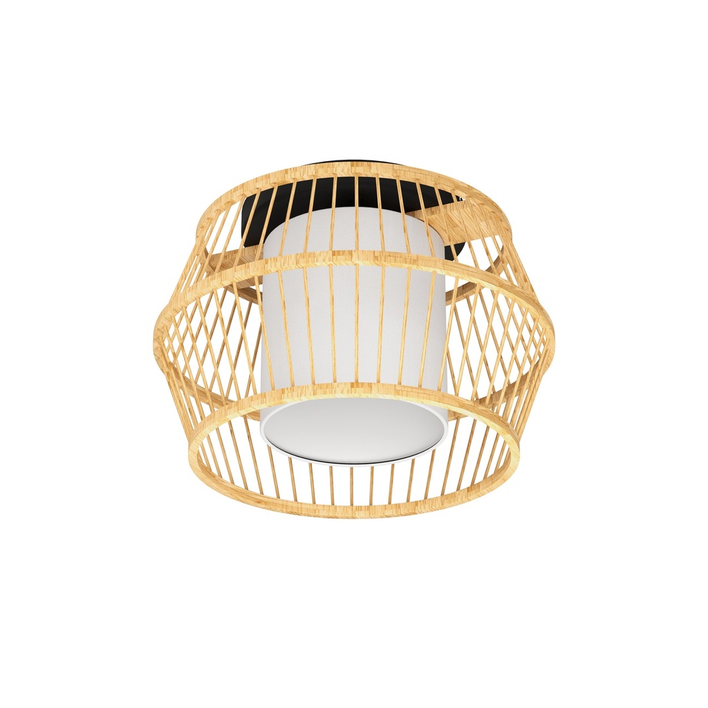 Plafonnier 1 lampe E27 noir/bambou/blanc Monterroso - Eglo