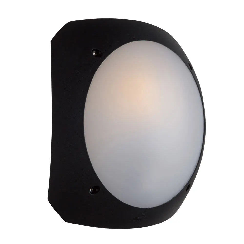 Applique extérieure Stucchi noir, diffuseur opale, E27, rétroéclairage bleu - Fumagalli