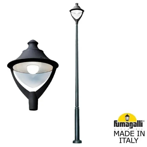 Borne extérieure Beppe 400 noir, diffuseur clair, LED E27 30W CCT (kit) - Fumagalli