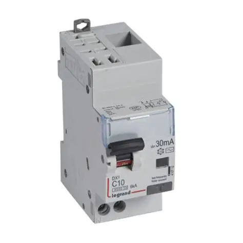 Disjoncteur différentiel DX³ 1P+N C10, 30mA type AC, 4,5/6 kA - Legrand
