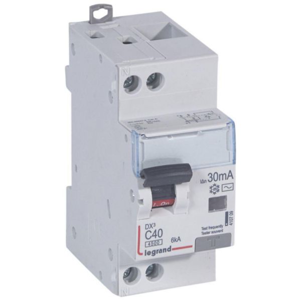 Disjoncteur différentiel DX³ 1P+N 40A courbe C 4,5/6 kA, 30mA type AC - Legrand