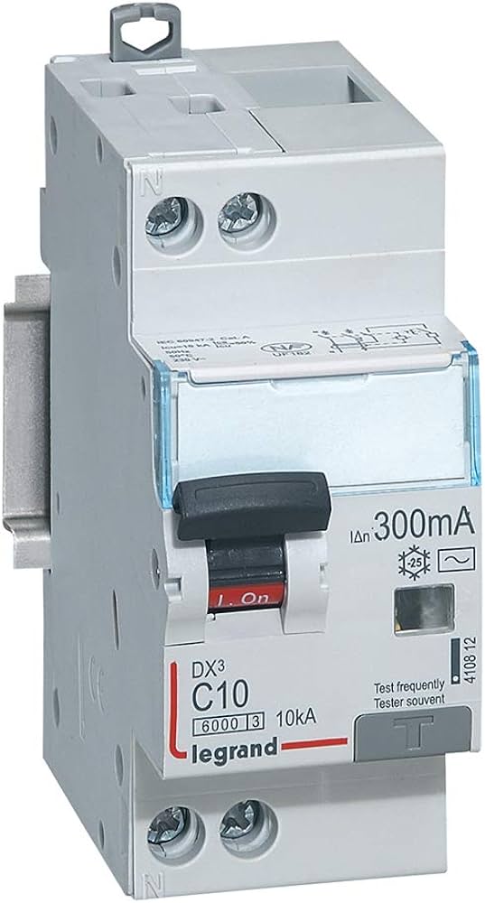 Disjoncteur différentiel DX³ 1P+N C10, 300mA type AC, 6/10 kA - Legrand