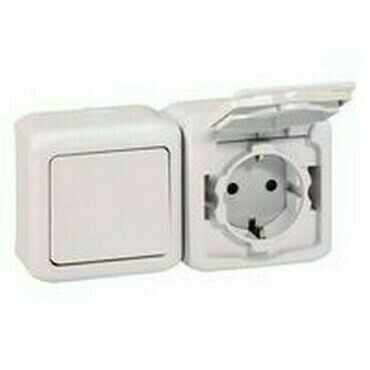 Va-et-vient 10AX blanc + prise 16A, IP44 - Legrand