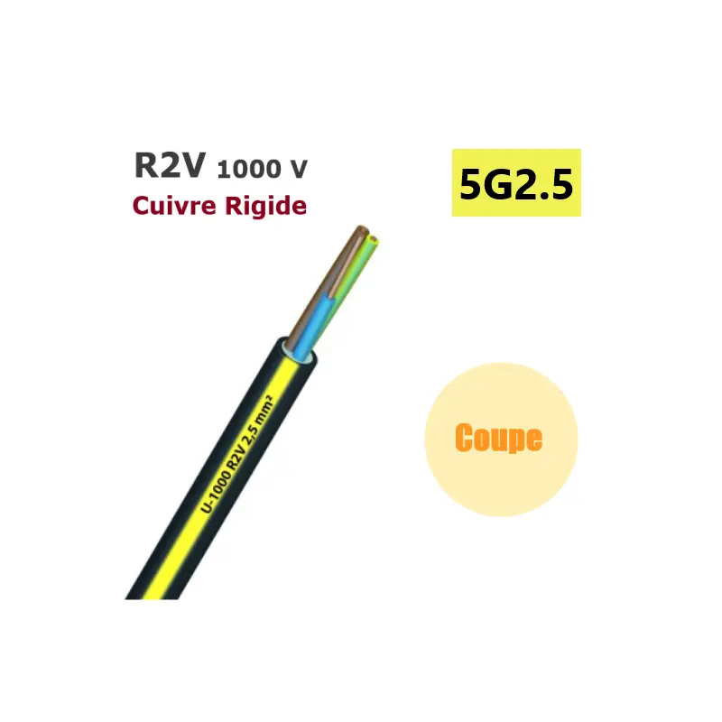 Rigid cable U1000 R2V 5G2.5 mm² - Prysmian (made in France)