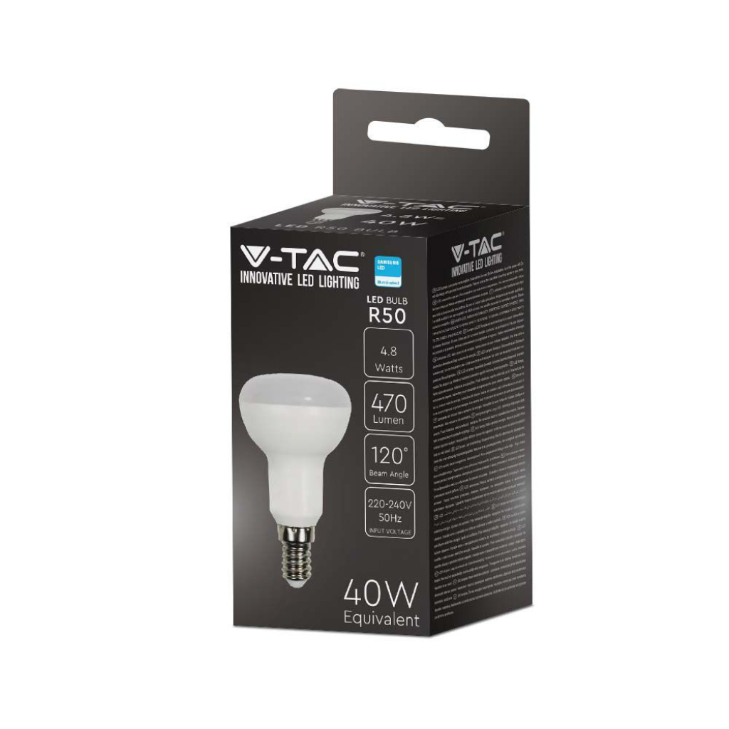 Ampoule LED 4,8W R50 E14 3000K, puce Samsung - V-TAC
