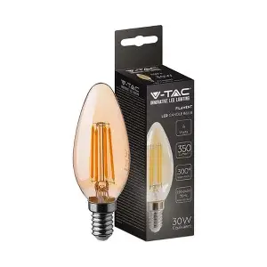 LED candle filament bulb 4W E14 2200K, amber glass - V-TAC