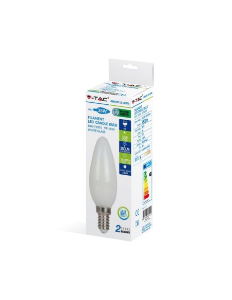 Ampoule LED flamme filament croisé 4W E14 6400K, blanche - V-TAC
