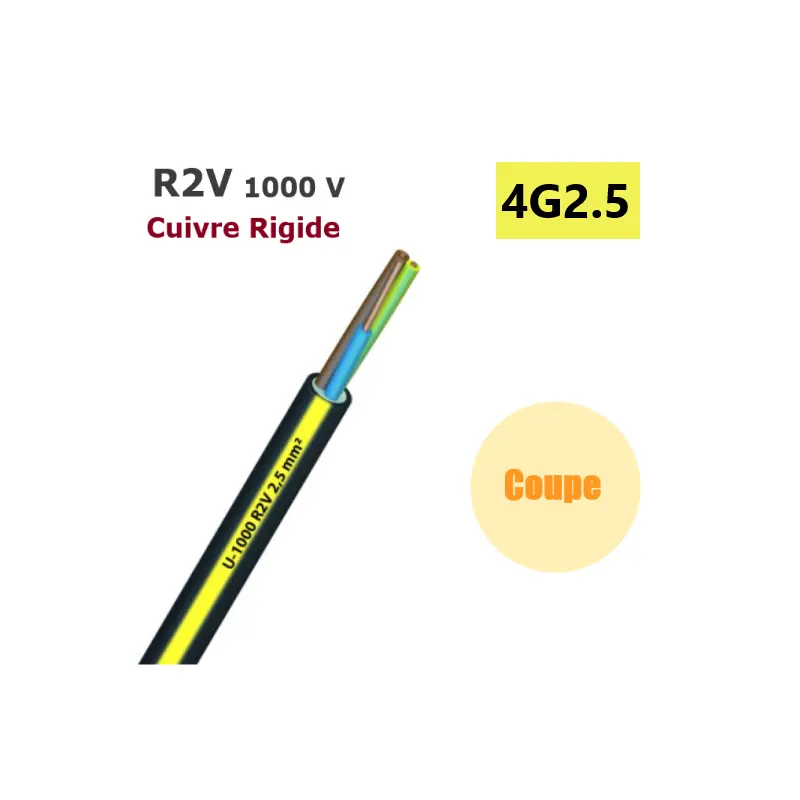 Rigid cable U1000 R2V 4G2.5 mm² - Prysmian (made in France)