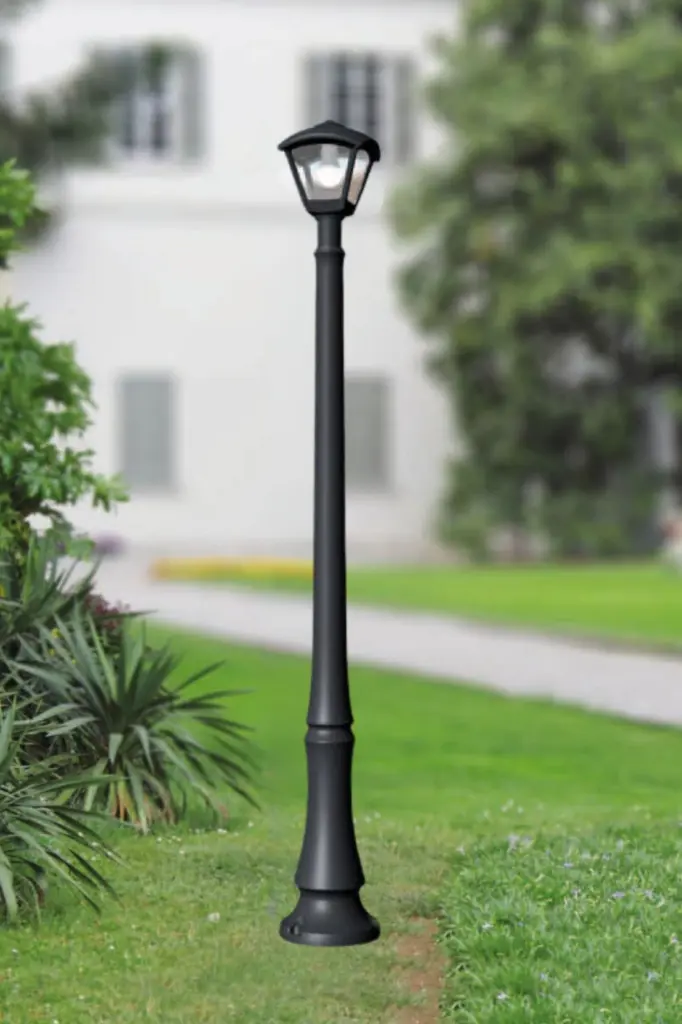 Lampadaire extérieur Dino/Dario noir, diffuseur clair, LED E27 filament - Fumagalli