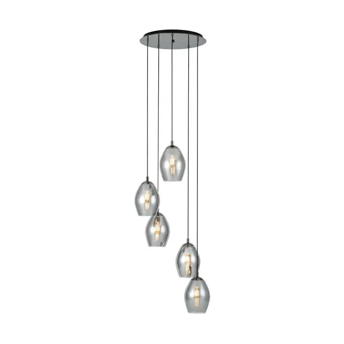 Suspension 5 lampes E27 noir/noir transparent Estanys - Eglo