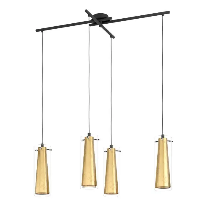Pendant 4 lamps E27 black/clear glass-gold Pinto Gold - Eglo