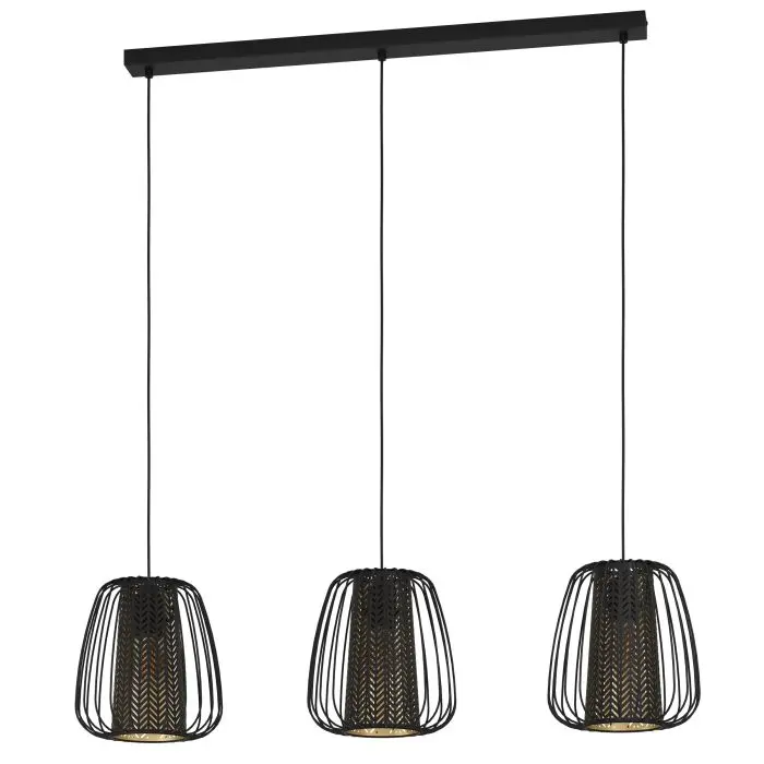 Suspension 3 lampes E27 noir/noir-doré Curasao - Eglo
