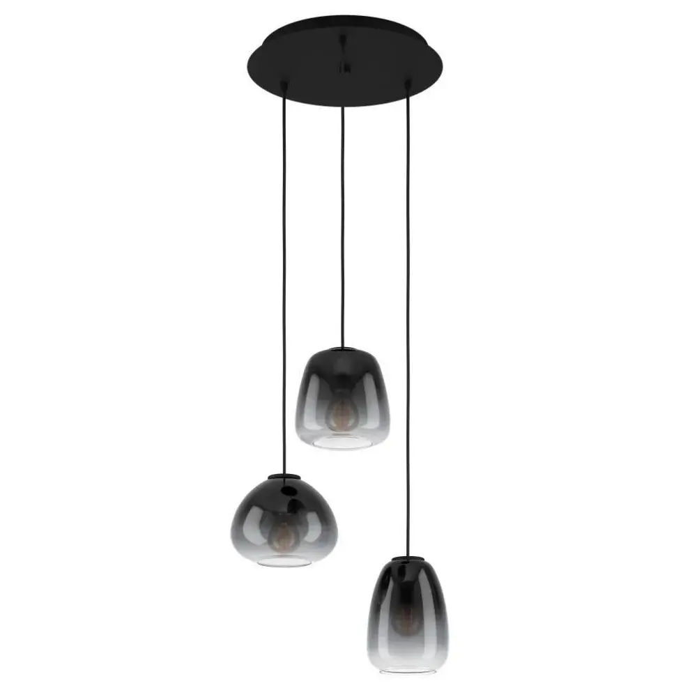 Suspension 3 lampes Ø430 noir/gris transparent - Eglo