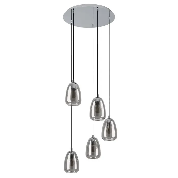 Suspension 5 lampes E27 chrome/noir transparent Alobrase - Eglo