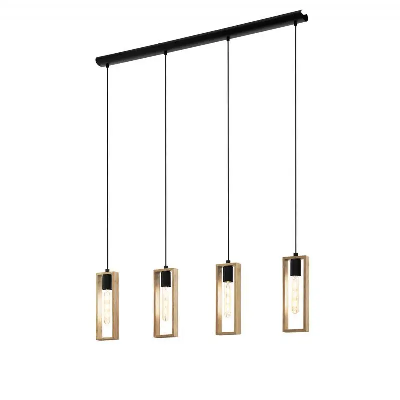 Suspension 4 lampes E27 noir/bois Littleton - Eglo