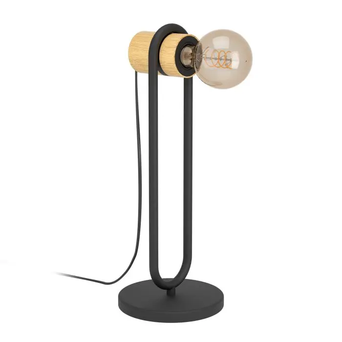Lampe à poser E27 noir/bois Chieveley - Eglo