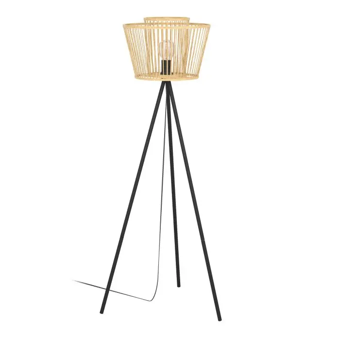 Lampadaire E27 bambou/noir Hykeham - Eglo