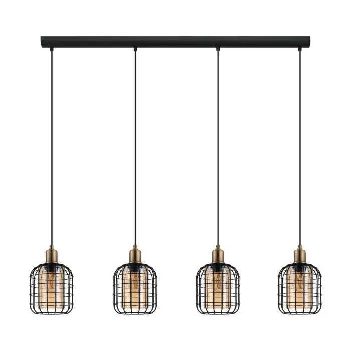 Suspension 4 lampes E27 noir/bronze/ambre Chisle - Eglo
