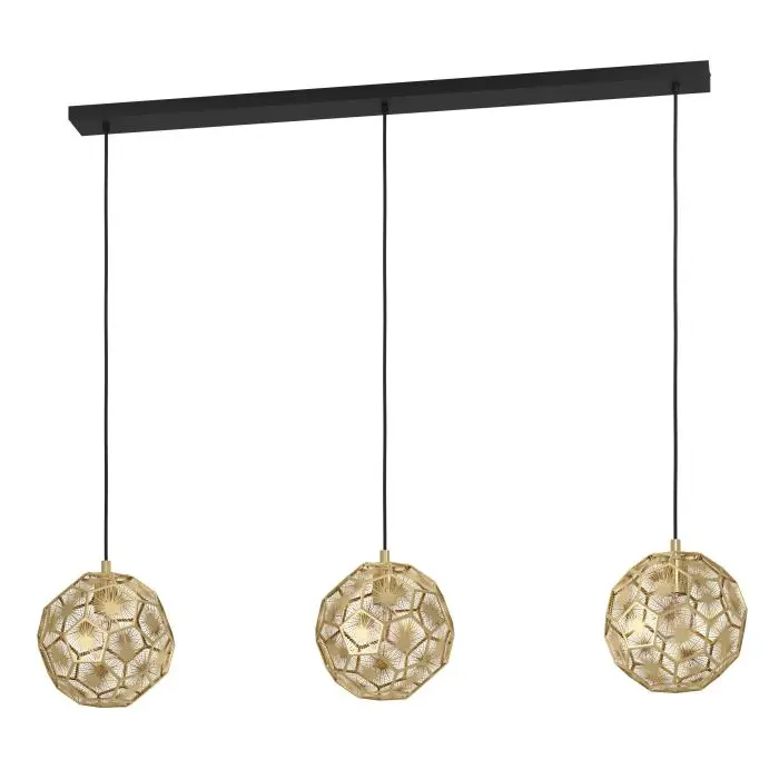 Suspension 3 lampes E27 L1300 noir/laiton Skoura - Eglo