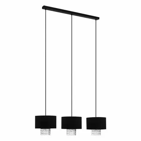 Pendant 3 lamps E27 black/clear glass Sapuara - Eglo