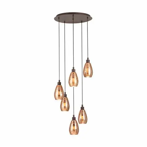 Pendant 6 lamps E27 brown/copper Siracusa - Eglo
