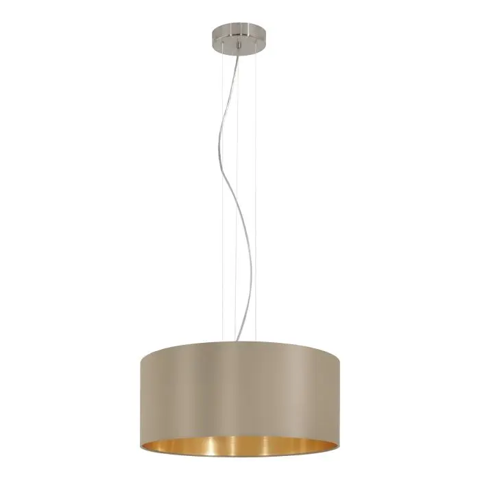 Suspension 3 lampes Ø530 nickel mat/taupe Maserlo - Eglo