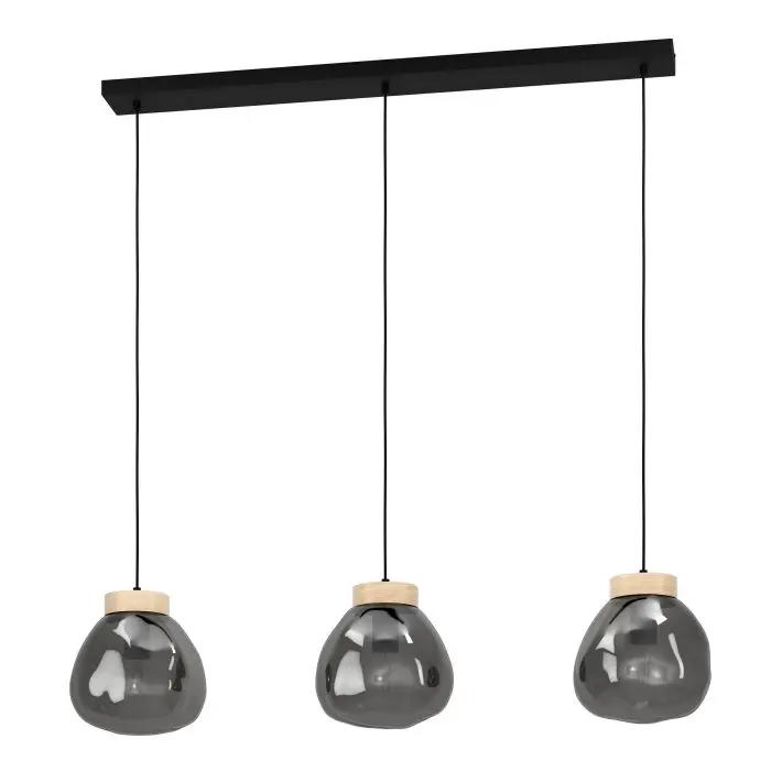 Pendant 3 lamps E27 black/wood/grey transparent Magacela - Eglo