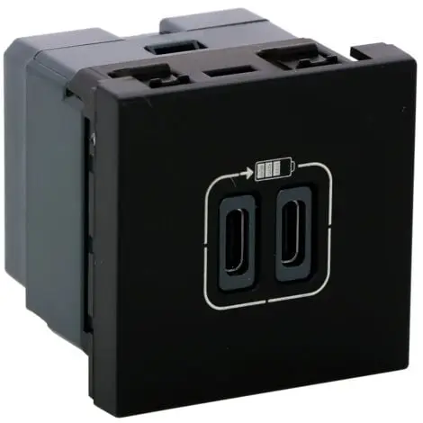 [LEG079190L] Chargeur double USB C+C 3A noir mat, 2 modules - Legrand