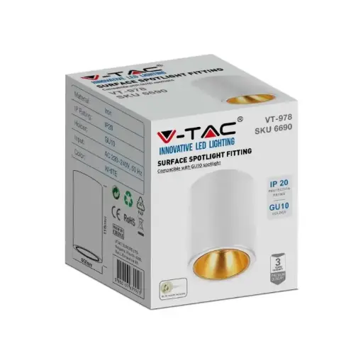 [VT6690] Support de spot GU10 saillie rond, blanc - V-TAC