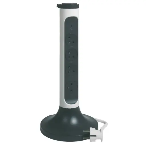 [LEG049410] Multiprise verticale tour 4x2P+T + interrupteur + parafoudre, cordon 2 m, blanc/gris - Legrand