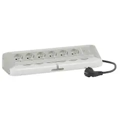 [LEG655118AB] Bloc bureau 6x2P+T + USB C + interrupteur, cordon 2 m, alu/noir - Legrand