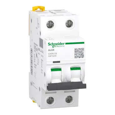[SC_A9F74206] Disjoncteur modulaire Acti9 iC60N 2P 6A courbe C 6/10 kA - Schneider