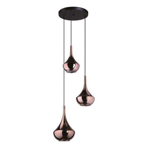 [390439] Suspension 3 lampes E27 noir/cuivre Almoster - Eglo
