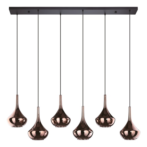 [390441] Suspension 6 lampes E27 noir/cuivre Almoster - Eglo
