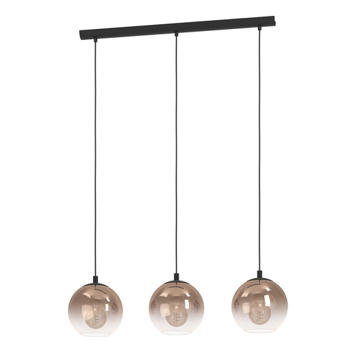 [901924] Suspension 3 lampes E27 allongée noir/cuivre transparent Ariscani 1 - Eglo