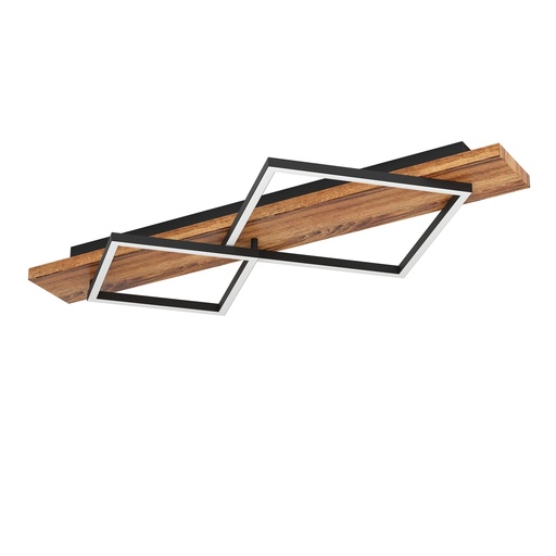 [901935] Plafonnier LED 2 lampes noir/bois rustique Boyal - Eglo
