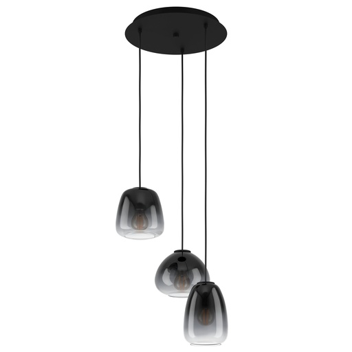 [900196] Suspension 3 lampes Ø430 noir/noir-gris transparent - Eglo