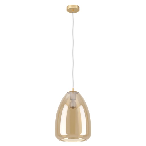 [98647] Suspension 1 lampe E27 Ø300 laiton brossé/ambre Alobrase - Eglo