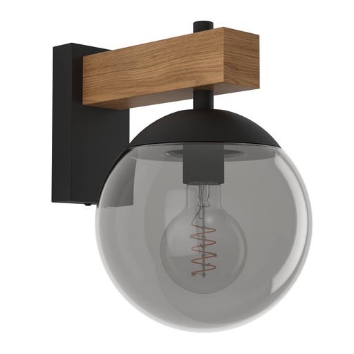 [900671] Applique extérieure 1 lampe E27 noir/bois clair/noir transparent Bufalat - Eglo