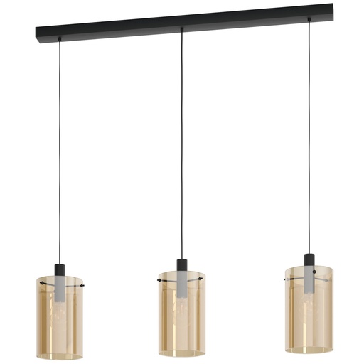 [39539] Pendant 3 lamps E27 black/amber Polverara - Eglo
