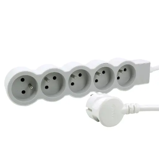 [LEG409480] Multiprise 5x2P+T standard, cordon 1,5 m, blanc/gris - Legrand